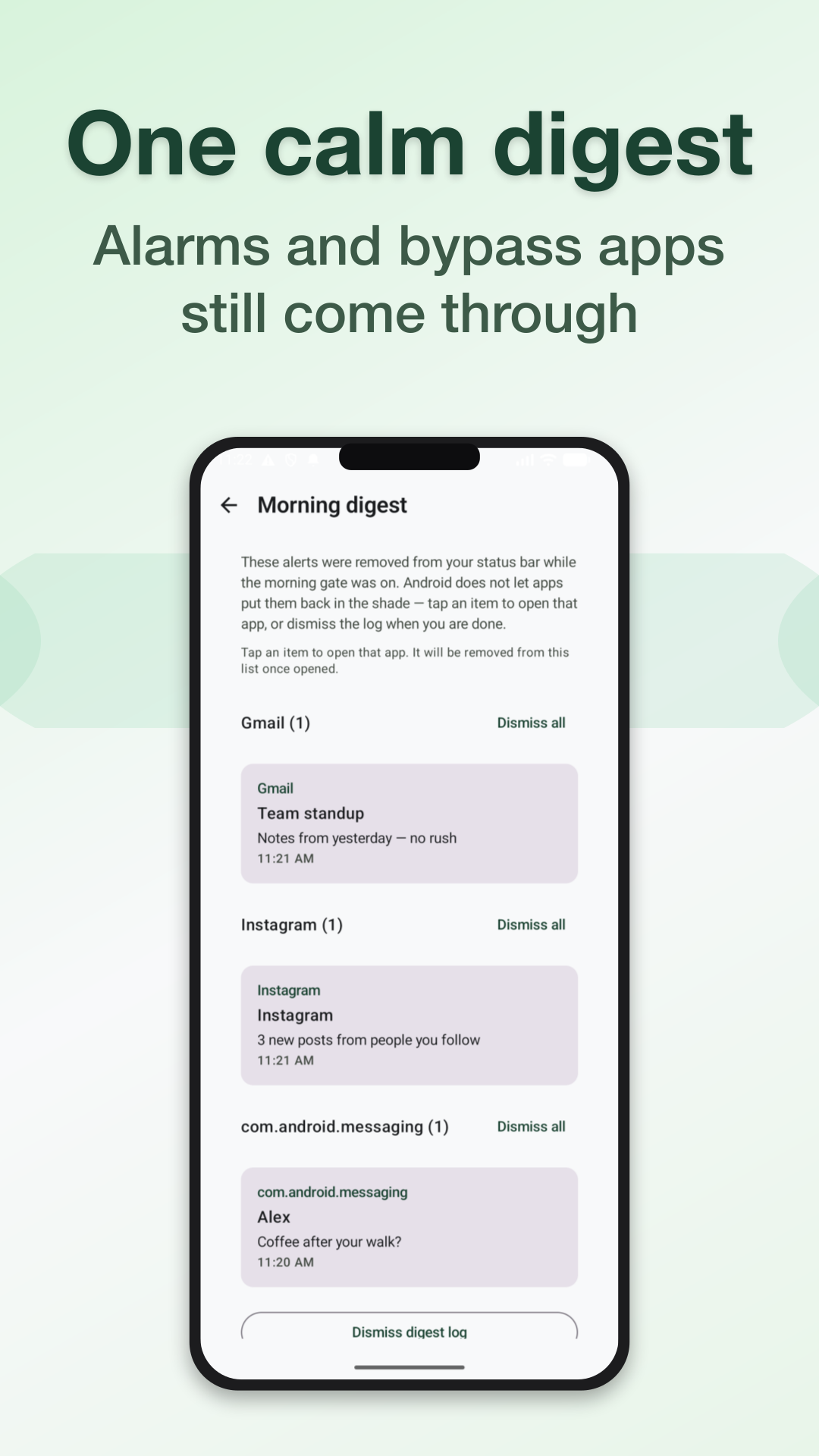 Digest — held notifications listed after your goal